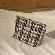 Original cowboy checkerboard plaid high-quality cosmetic bag large-capacity lotion makeup brush bag storage bag portable wash