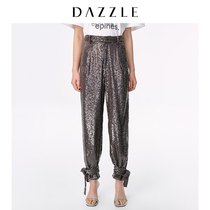Dazzle Disu 2020 spring new medium grey bright face loose legged casual pants for women 2c1q4085e