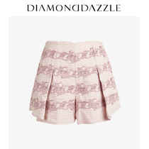 Diamond dazzle spring and autumn new embroidered stitched laminated Pleated Shorts for women 1a1q10422