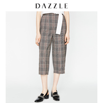 Dazzle Disu spring and autumn new Plaid Wool micro burr nine point pants casual pants 2f1q4463t
