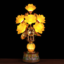 led imitation glass rotating Lotus Lantern Buddha offering lamp in front of the Buddha to enshrine Changming Guanyin lamp Temple fairy Hall household plug-in