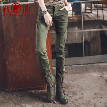  Battlefield army fan training autumn casual pants Female army green long pants Outdoor camouflage pants multi-pocket overalls