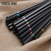 Double gun alloy chopsticks Wax-free household Japanese chopsticks non-slip pointed stainless alloy chopsticks set 10 pairs of household