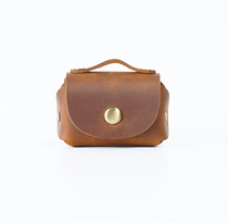 Creative Head Layer Cow Leather Zero Wallet Mini Retro Genuine Leather Headsets Lady Data Line Containing Protective Coin Bag