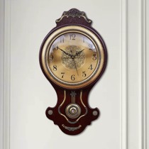 Eurostyle solid wood silent clock hanging bell living room decoration rocking bell retro personality clock Sino-American style art hanging watch