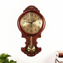 Solid wood New Chinese hanging bell Living room retro clock muted creative home quartz clock performance minimalist clock wall