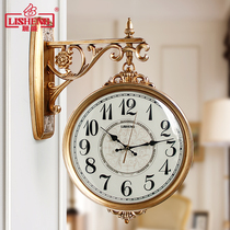 Lisheng European double-sided wall clock mute living room modern simple home watch personality hanging watch pastoral creative clock