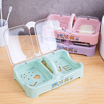 Double grid creative laundry soap box Drain soap box Soap box Large portable multi-layer covered double layer travel