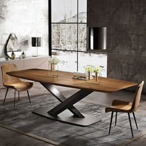 Nordic dining table Modern simple light luxury household rectangular dining table and chair Walnut color Italian designer 2 meters
