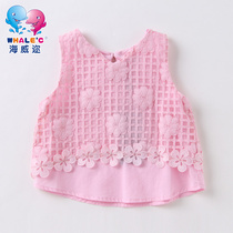 Seawich Lace Grid Girl Vest 2019 Summer New Knitted Blouse Fashion Casual Little Girl Child Clothing