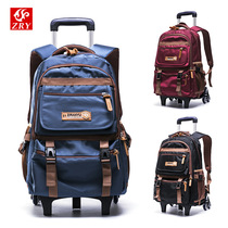 Korean version of junior high school students tie rod bag boy female large capacity box climbing wheel trolley stand backpack