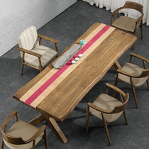 Solid wood log office tea table retro office kung fu tea table integrated store reception tea table and chair combination