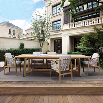 Villa Outdoor Table And Chairs Patio Teak Cane Chair Folk Sleeping Outdoor Hotel Terrace Garden Casual Solid Wood Table and chairs