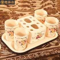 Sanskic bathroom five-piece toilet wash ceramic ornaments European bathroom mouthwash Cup brush cup set