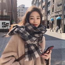 French MACK KOREY MK scarf female winter temperament Plaid Korean long thick warm shawl dual use