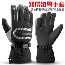 Lok Brothers Double Layer Thickened Gloves Ski Riding Motorcycle Sport Warm Waterproof for Men and Women Winter