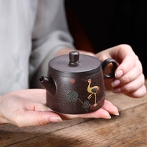 Yixing purple clay pot pure handmade raw ore black gold sand Han tile pot stone ladling pot mud painting household bubble teapot special price