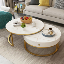 Nordic light luxury Rock board marble coffee table round size combination small apartment living room tea table simple modern set