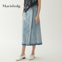 Musfield mid length skirt women's spring 2020 new pure cotton loose mid length denim skirt