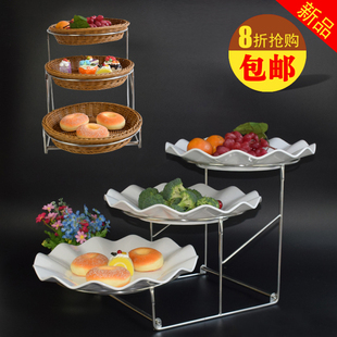 热卖三层水果盘自助餐展示架多层点心甜品盘密胺摆台餐具凉菜盘子
