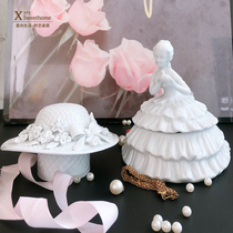 Export europe high-end ceramic storage jar Girl shape jewelry storage box Bridal dress storage storage jar