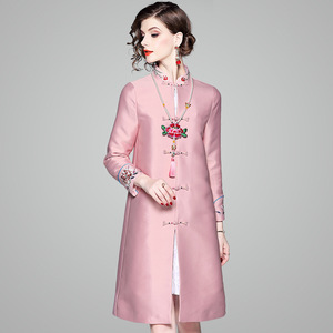深圳精品女装中国风旗袍外套中式复古气质绣花长款唐装风衣80959