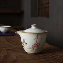 Large Ru kiln hand-grabbed pot lid Bowl opening piece quick guest Cup one Cup kung fu travel tea set anti-hot ceramic teapot
