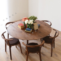 North American black walnut table Nordic restaurant furniture Italian light luxury round table full solid wood large and small apartment dining table