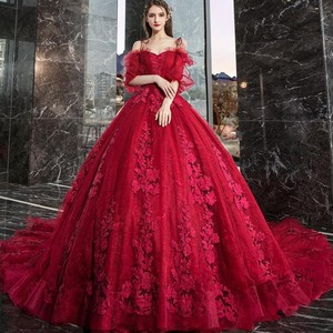 红色婚纱礼服2021新款新娘女森系孕妇遮孕肚小个子大码一字肩拖尾