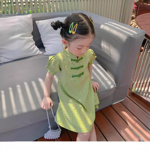 女童旗袍夏季中国风新款儿童连衣裙宝宝夏装棉麻汉服裙子薄款