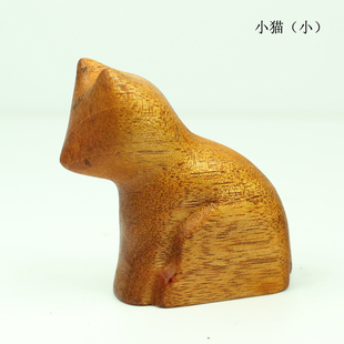华德福木制小动物 菲律宾民间工匠手工雕刻-小猫咪