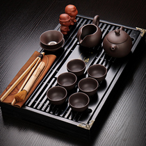 Kun De Kung Fu tea set set simple set of solid wood tea tray ceramic purple sand ice crack teapot tea cup tea home