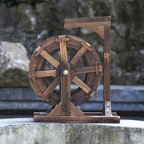 Anti-corrosion Wood landscape water truck carbonized wood pool transfer wheel Villa rockery decoration solid wood water truck