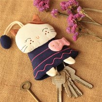 Mini cute fashion car key buckle cloth art drawing rope key bag woman pull-out cartoon kitty small pendant paparazzi