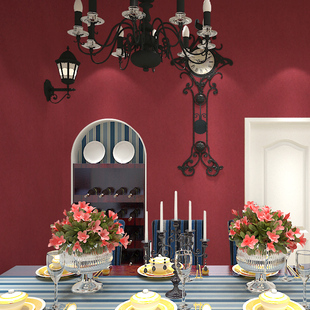 酒红色壁纸暗红色墙纸简约大红色壁纸素色纯色墙纸中国红压纹墙纸