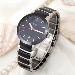 莱茵rhine陶瓷手表情侣款时尚休闲蓝宝石男士石英表石英女表黑白