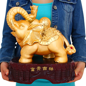 大号工艺品招财大象摆件一对木象风水吉祥物创意电视柜客厅装饰品