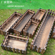 Fence flowerpot anticorrosive wood flower box carbonized wooden flower stand retro nostalgic flower trough balcony railing lattice rectangle