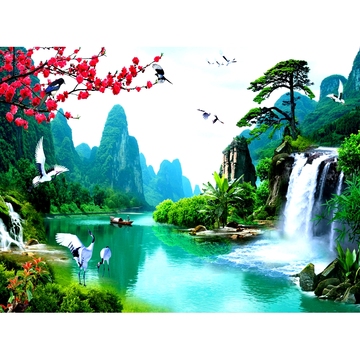 景山水画壁纸无缝3d大型壁画 客厅办公室电视装修背景墙纸田园风