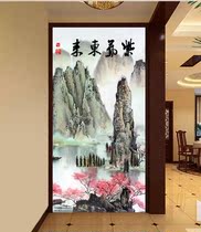 3d立体紫气东来 山水 玄关走廊过道墙纸壁纸 电视背景墙大型壁画