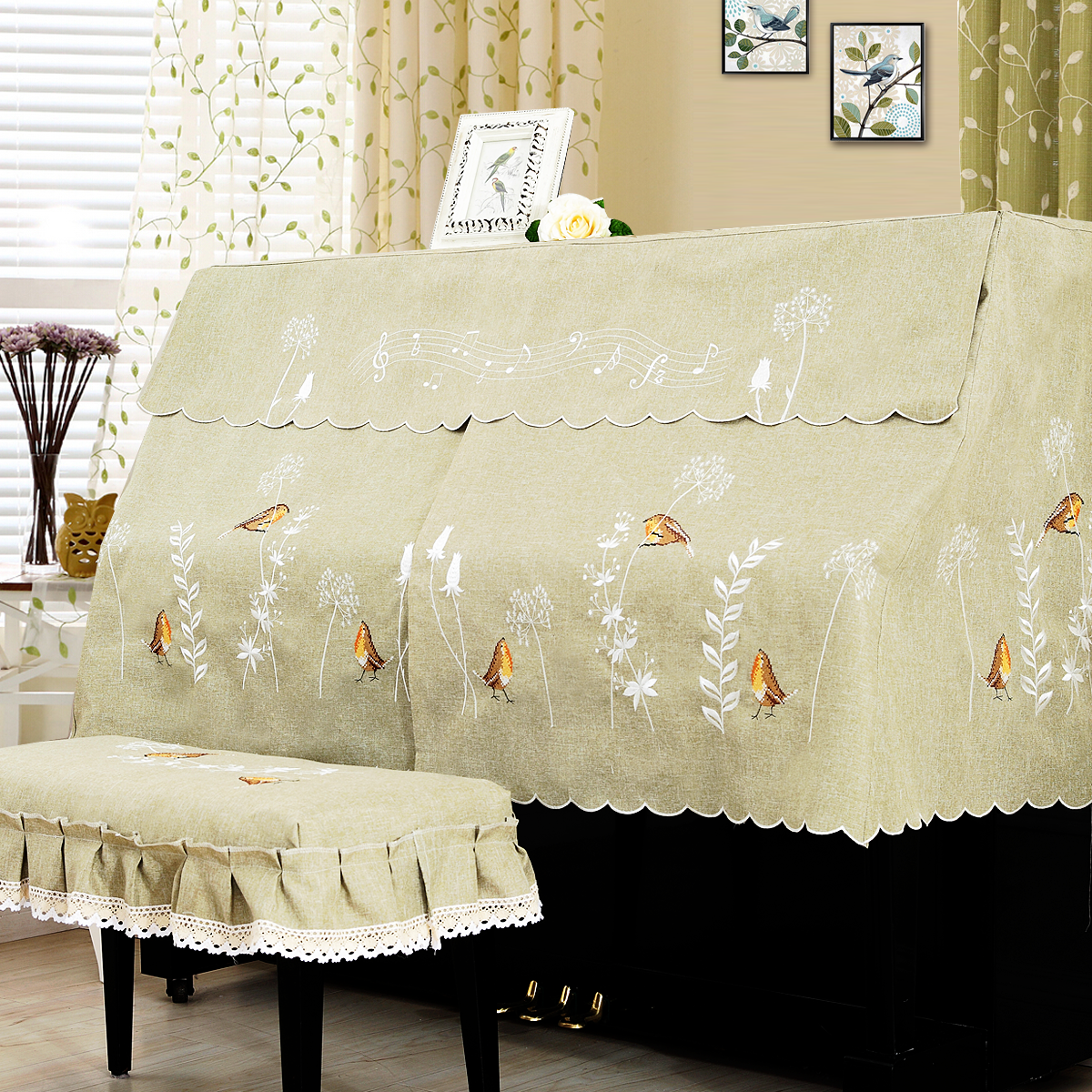 Piano Cloth Cover Lace Jacquard Fabric Dust Proof Piano Top