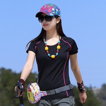 Summer outdoor solid color quick-drying T-shirt womens breathable wild short-sleeved top spring and autumn running mountaineering inner tie base shirt