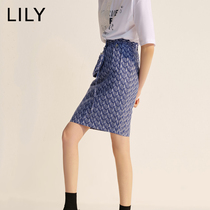 Lily2020 summer new women's blue print high waist thin wrap hip mid length skirt