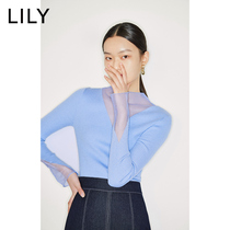 Liliy2020 spring new women's multi-color perspective mesh splicing thin bottomed sweater T-shirt 8340