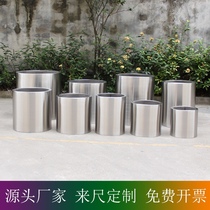 Round stainless steel natural color brushed cylinder womens clothing shop pot hotel flower cylinder foyer display