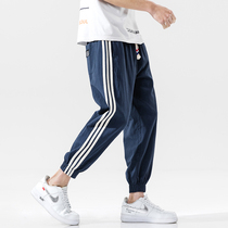 YPD cotton and hemp pants mens summer thin Korean version loose large size drawstring foot 9 points casual pants mens 9 points sports pants