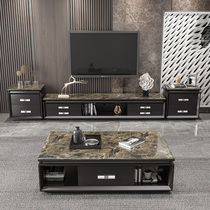 Marble coffee table TV cabinet combination Natural simple modern Chinese style large household living room design square complete set