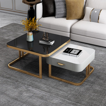 Rock plate coffee table Light luxury modern living room Nordic simple marble square tempered glass tea table combination small apartment