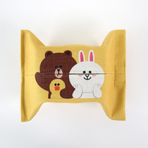  Cute fabric cotton linen pumping paper bag Car paper towel package Table paper towel bag Bedroom baby paper towel bag line bear