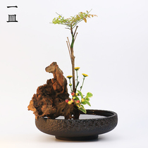 Texture dark coarse pottery Zen flower Japanese Sword Mountain flower arrangement water washing small original Chinese floral ware flower pot